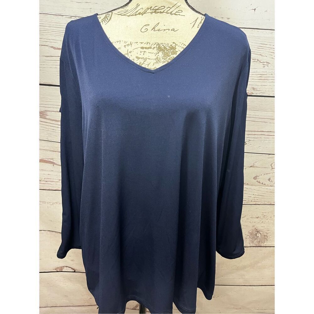 Susan Graver Navy Blue‎ V Neck Long Sleeve Top Shirt Womens Size XL